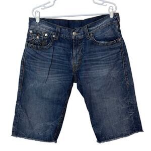 True Religion Men’s Straight Cut Off Denim Shorts Flap Pockets Size 36